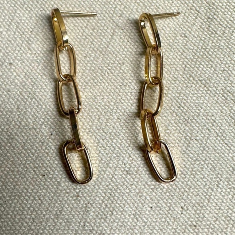 Gold Vertigo Dangle Drop Earrings Long 5 link
